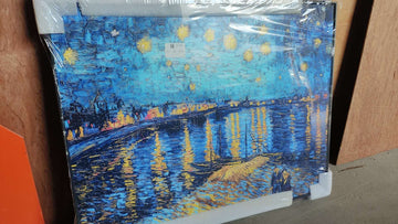 Framed Van Gogh Canvas Print – The Starry Night /Cafe Terrace at Night with Aluminum Frame Wall Art