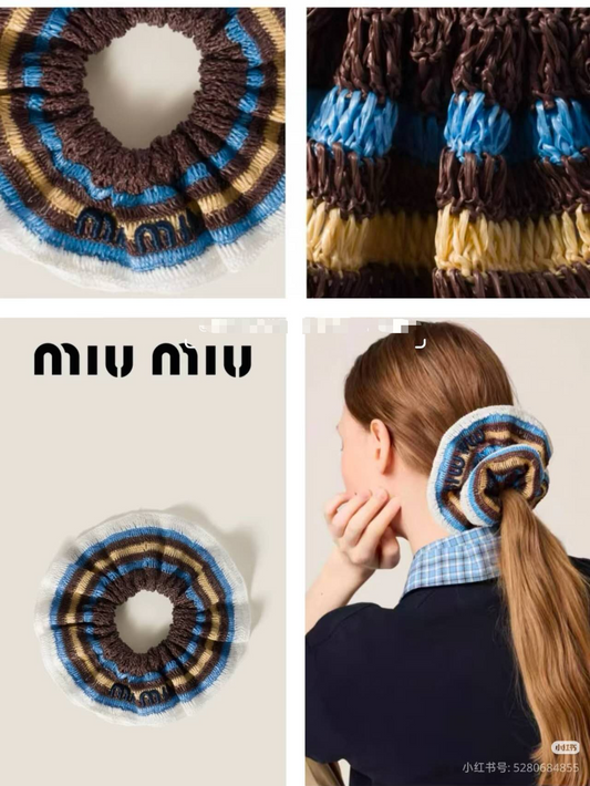 Miu-Inspired Knit Oversized Scrunchie for Women – Luxury Handmade Hair Tie, Chunky Knitted Ponytail Holder, Fashion Hair Accessory
