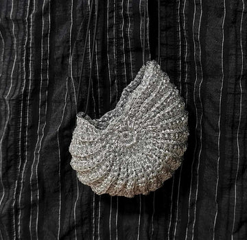 Handcrafted Metallic Silver Seashell Crochet Bag | Unique Ocean Theme Mini Pouch