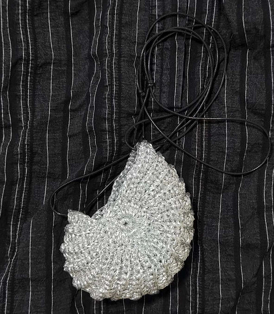 Handcrafted Metallic Silver Seashell Crochet Bag | Unique Ocean Theme Mini Pouch