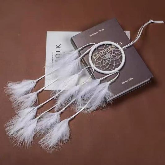 White Feather Dreamcatcher Wall Hanging – Boho Bedroom Decor