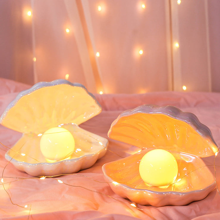 Ceramic Shell Pearl Lamp Bedroom Decor Night Light Streamer