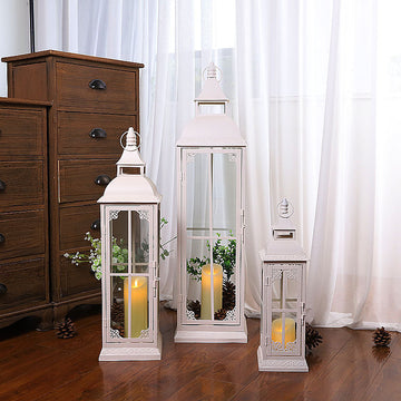 Candle Lantern Decorative 51cm height with Clear Glass, Vintage Metal Candle Holders